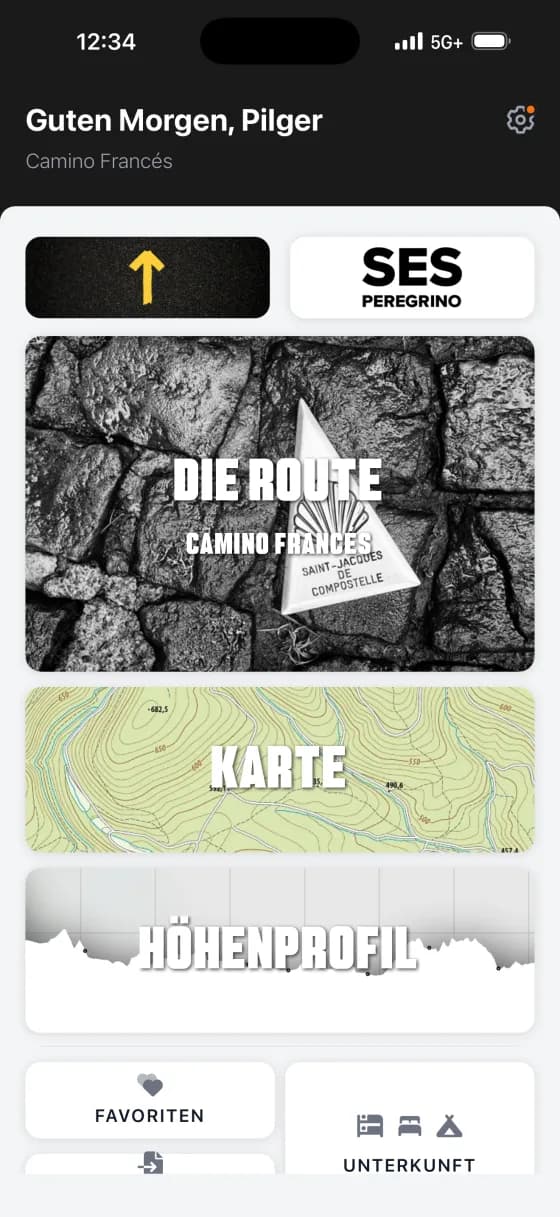Wise Pilgrim Camino app dashboard